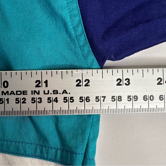 Men’s 1/4 Front Button Blue White Short Sleeve Shirt Medium - Picture 5 of 6